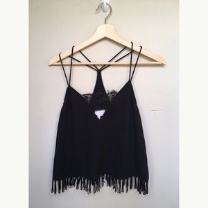 Kendall + Kylie ~ black fringe crop top